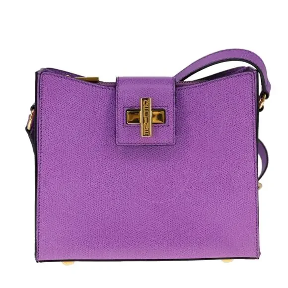 CELINE Shoulder Bag Leather Purple Gold - Picture 2 of 13